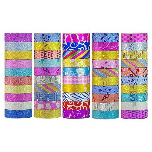 Product Cover Washi Tape Set 50 Rolls Decorative DIY Tapes for Arts and Crafts Glitter Washi Masking Tape