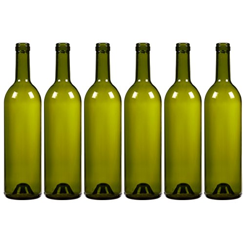 Product Cover 6-Pack Wine Glass Bottles - Empty, Recyclable Bordeaux Bottles for Home Brewing Alcohol, Wine Supplies, Green