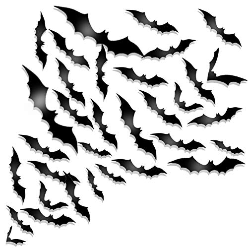Product Cover Whaline 72 Pack Halloween 3D Bats Stickers Plastic Wall Bat Decals for Home Window Decor Party Supplies (Black)