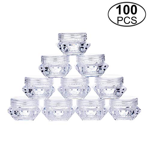 Product Cover TMO 5 Gram Clear Jars Plastic Jars Plastic Cosmetic Container Empty Cosmetic Sample Containers Transparent 5G/5ML Plastic Pot Jars for Eye Shadow,Nails,Powder,Paint (100 Pcs)