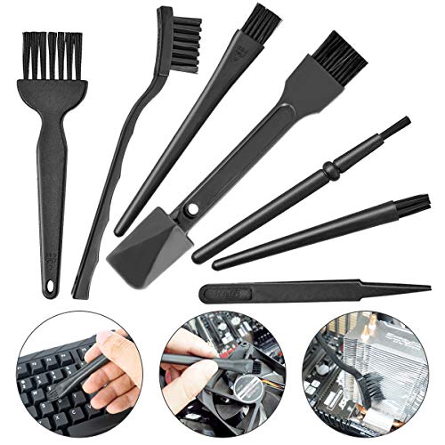 Product Cover Small Portable Plastic Handle Nylon Anti Static Brushes Computer Keyboard Cleaning Brush Kit (Black, Set of 7)