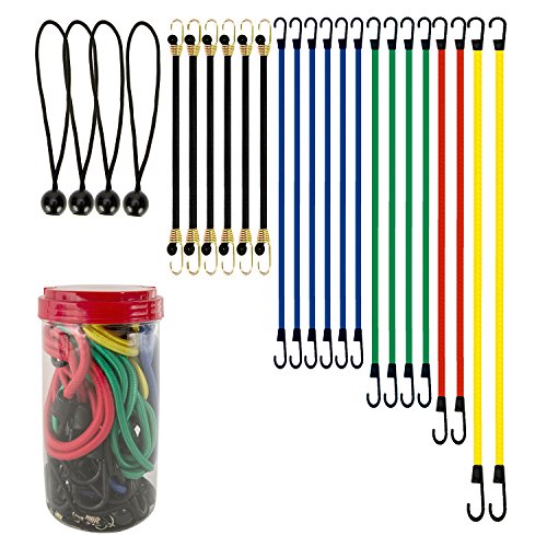 Product Cover Best Choice 24-Piece Premium Bungee Cord Assortment in Storage Jar - Includes 10