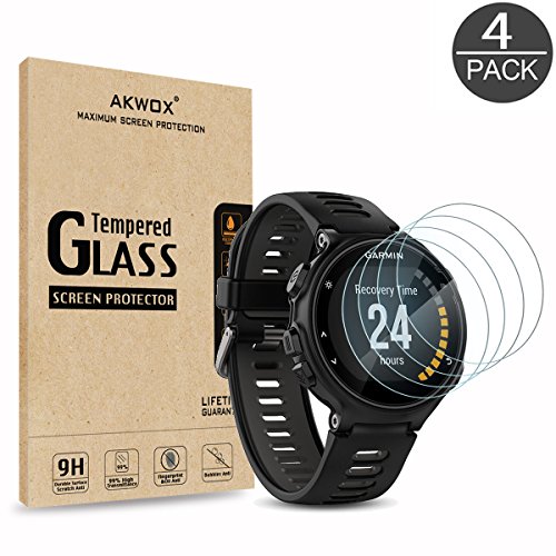 Product Cover (Pack of 4) Tempered Glass Screen Protector for Garmin Forerunner 735XT, Akwox [0.3mm 2.5D High Definition 9H] Premium Clear Screen Protective Film for Garmin Forerunner 735XT