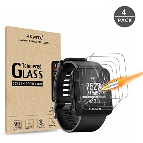 Product Cover AKWOX (Pack of 4) Garmin Forerunner 35 Screen Protector, [0.3mm 2.5D High Definition 9H] [Anti-Bubble] Tempered Glass Screen Protector for Garmin Forerunner 35