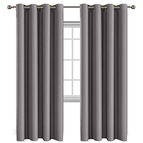 Product Cover Flamingo P 100% Blackout Grey Curtains 108 inch Grey Faux Silk Satin with Black Liner Thermal Insulated Linded Double Layer Window Draperies Extra Long (2 Panels), Grommet Top, Gray