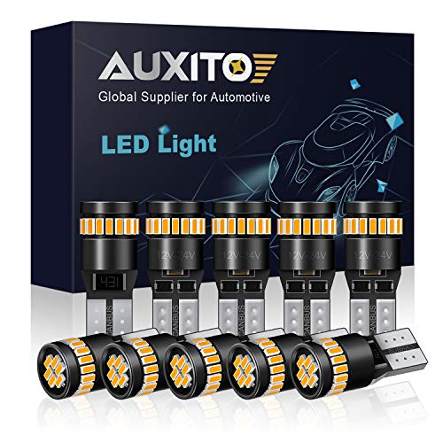 Product Cover AUXITO 194 LED Light Bulb, Amber Yellow 168 2825 W5W T10 Wedge 24-SMD 3014 Chipsets LED Replacement Bulbs for Car Dome Map License Plate Lights (Pack of 10)