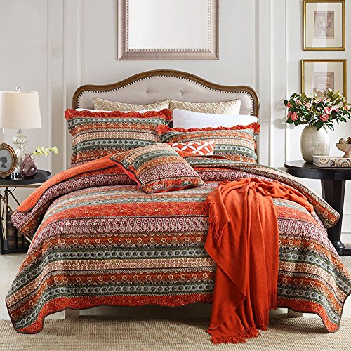 Product Cover NEWLAKE Striped Classical Cotton 3-Piece Patchwork Bedspread Quilt Sets, King Size