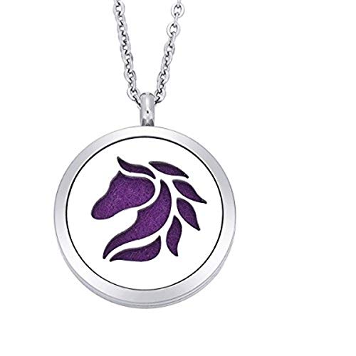 Product Cover Horse Aromatherapy Essential Oil Diffuser Necklace Stainless Steel Round Locket Pendant 24
