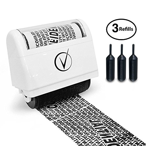 Product Cover Vantamo Identity Theft Protection Roller Stamp Wide Kit, Including 3-Pack Refills + Free E-Book - Designed for Secure Confidential ID Blackout Security, Anti Theft and Privacy Safety - Classy White