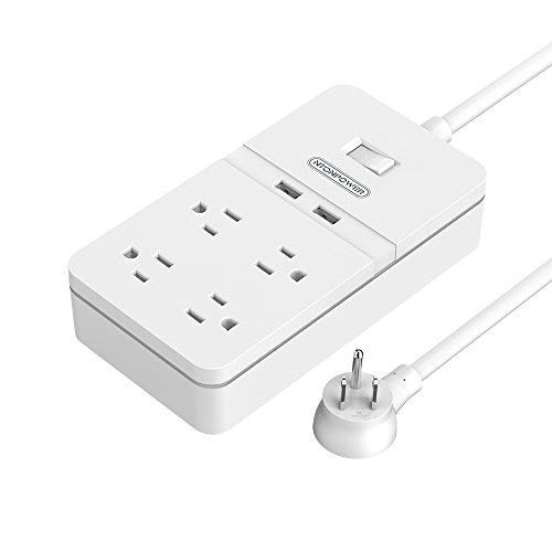 Product Cover NTONPOWER NTONPOWER 4-Outlet Electrical Surge Protector with 12W 2-Port USB ChargerÃ'and Overload Switch Multi Outlet Flat Plug Power Strip with 5ft Heavy-Duty Extension Cord for Computer Cellphone