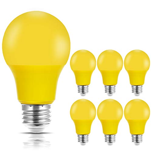 Product Cover JandCase LED Yellow Bulbs, 40W Equivalent, A19 Bug Light Bulbs with Medium Base, 6 Pack