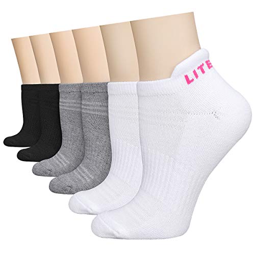 Product Cover LITERRA Womens Ankle Socks Low Cut Athletic Sports Running Cushioned Tab Socks 6 Pack