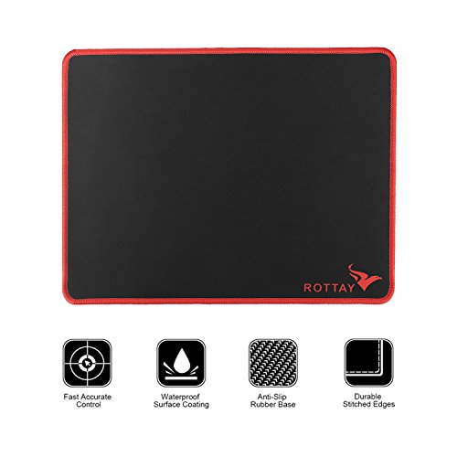 Product Cover Gaming Mouse Pad, Rottay Natural Rubber Base 3mm Thick Non-Slip Waterproof Large Mobile Mousepad with Stitched Edges and Precise Tracking Perfect for Gamer (L(Red Edge))