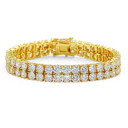Product Cover JINAO 2 Rows AAA Cubic Zirconia Iced Out Tennis Bling Lab Simulated Diamond Bracelet