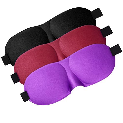 Product Cover Sleep Mask, 3 Pack Lightweight Comfortable Super Soft Large Adjustable 3D Contoured Eye Masks for Sleeping, Travel, Shift Work, Naps, Night Blindfold Eyeshade for Men Women (Black Red Purple)