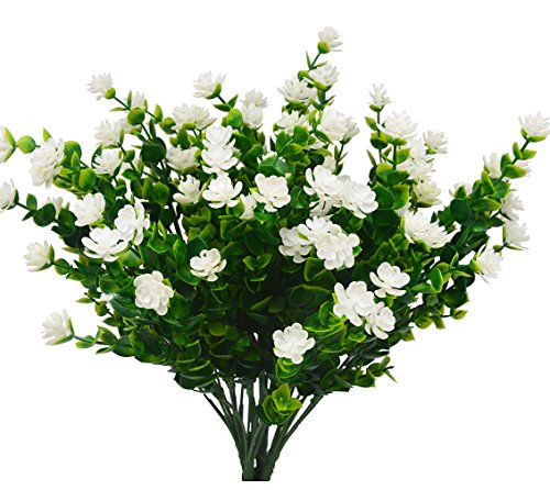 Product Cover Beebel Artificial Flower Greenery Plants for Home Kitchen Dining Room Hanging Planter Garden,4 Bundles/White