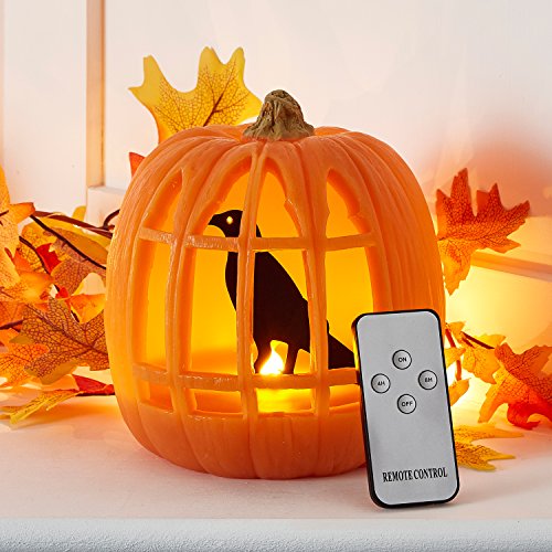 Product Cover Battery Operated LED Halloween Pumpkin Light with Crow & Remote Control