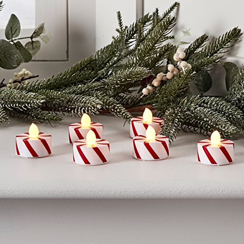 Product Cover Set of 6 Candy Cane Striped Flameless Battery Operated LED Christmas Tea Lights