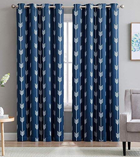 Product Cover Hlc.Me Arrow Printed Blackout Room Darkening Thermal Grommet Window Curtain Drape Panels for Bedroom - Set of 2 - Navy Blue - 96