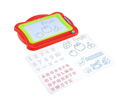 Product Cover Kids Magnetic Drawing Doodle Board - Bonus Stencil Set Promotes Children's Learning, Creativity - Colorful Magnet Writing Sketch Dry Erase Pad for Mess-Free Travel - Large Colored Screen Art Boards