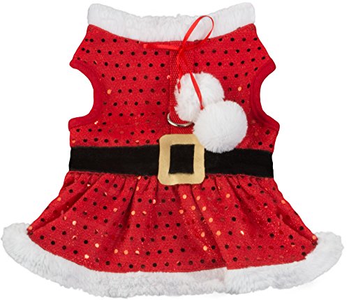 Product Cover Friends Forever Santa Coat Cozy Sequin Vest Winter Jacket Sweater Hoodie Furry Collar Red Harness Pet Puppy Dog Christmas Clothes Costume Outwear Apparel Cat (Medium)