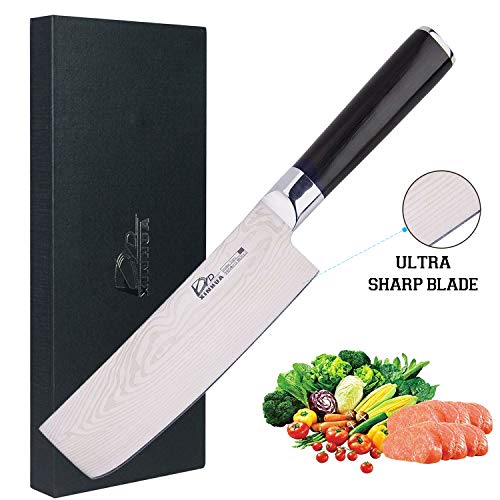 Product Cover Vegetable Japanese Chef Knife - 7Inch -Cutter-Slicer-Cleaver with Stand- Stainless High Carbon Steel - Professional Quality Cutlery - Multipurpose Use Best for Home Kitchen or Restaurant (In Gift Box)