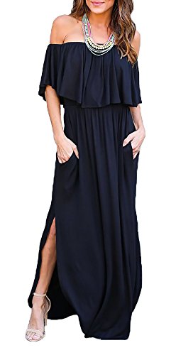 Product Cover Womens Off The Shoulder Ruffle Party Dresses Side Split Beach Maxi Dress