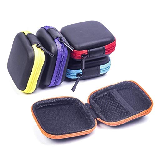 Product Cover Miniko(TM) [5-Pack] Carrying Travel Cases Bag Organizer Pouch with Zipper for Earphone iPod MP3 Bluetooth Headset Headphone Earbud Charging Cable, Square Shape