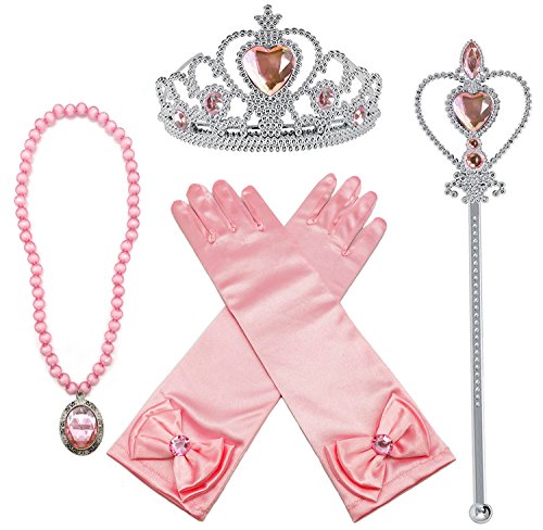 Product Cover Princess Aurora Dress up Party Accessories Pink 4 Set Gloves, Tiara, Wand and Necklace