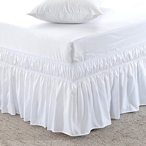 Product Cover MeiLa Three Fabric Sides Wrap Around Elastic Solid Bed Skirt, Easy On/Easy Off Dust Ruffled Bed-Skirts 16-Inch Tailored Drop (White Queen/King)
