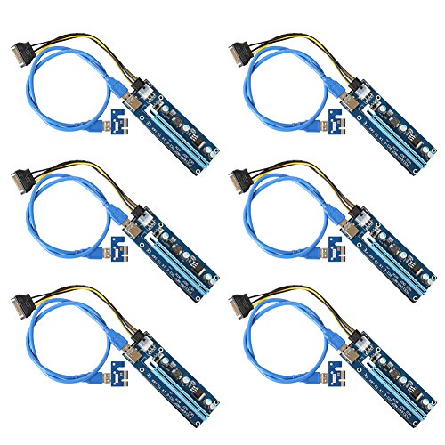 Product Cover VOLADOR 6-Pack VER 007 PCI-E 1x to 16x Powered Riser Adapter Card - 0.6M USB 3.0 Extension Cable - 6 Pin PCI-E to SATA Power Cable - GPU Graphic Card - Ethereum Bitcoin Mining Rig