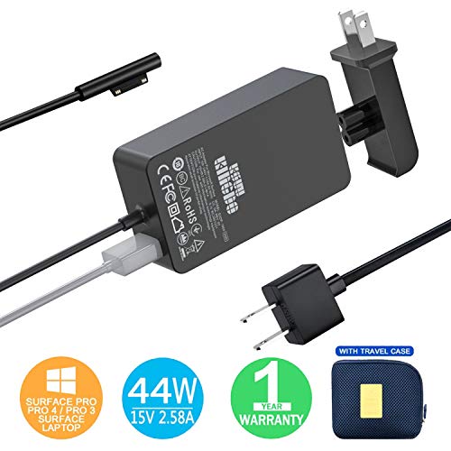 Product Cover Surface Pro Surface Pro 4 Charger, KSW KINGDO 44W 15V 2.58A Power Supply Compatible Microsoft Surface Pro 4 Pro 3 Pro 6 Pro 7 Pro X Surface Pro Laptop 1/2/3 Surface Go & Surface Book with Travel Case