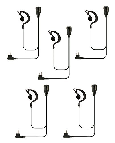 Product Cover 5 Pack Single Wire Earhook Earpiece with Reinforced Cable for Motorola Radios CLS1410 CLS1110 BRP40 CP200 CP200D CP185 DTR650 RDU2020 RDU4100 RDU4160D RDU2080D RMU2040 RMU2080D CLS, G Shape Headset