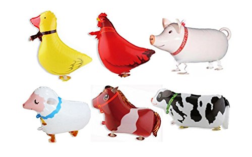 Product Cover Borang 11 Pack of 6 Walking Farm Animal Balloon Birthday Bbq Party Décor(Pony,Duck,Rooster,Cow,Pig,Sheep)