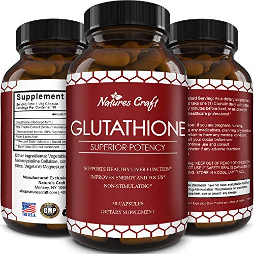 Product Cover Natures Craft's Best Glutathione Supplement - Natural Skin Whitening Anti-Aging Benefits Reduced L-Glutathione Pills for Men & Women - Pure Antioxidant Milk Thistle Extract Liver Health GSH Detox