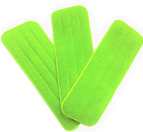 Product Cover Washable Microfiber Mop Head (3 Pack) - Microfiber Replacement Mop Pads 16 x 5.5 Inches for Cleaning of Wet or Dry Floors - Professional Home/Office Cleaning Supplies, Green Color
