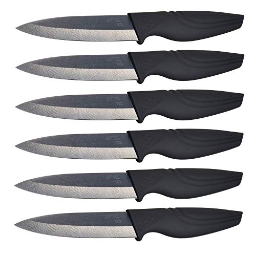 Product Cover Steak Knives set of 6 Extremely Sharp Kitchen Ceramic Black Blade Knife by Nano ID