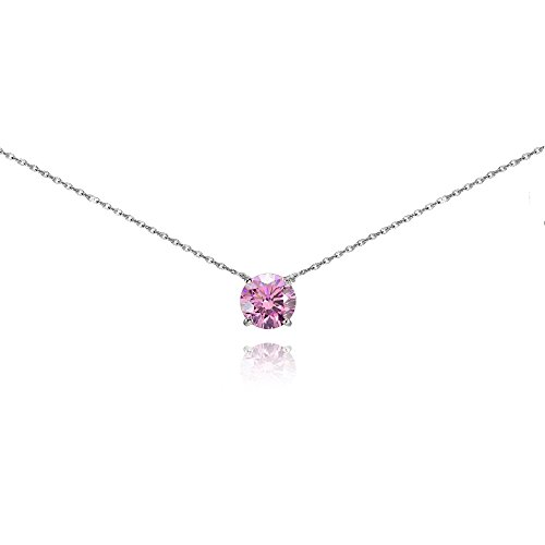Product Cover Sterling Silver Light Rose Solitaire Choker Necklace Made with Swarovski Crystal