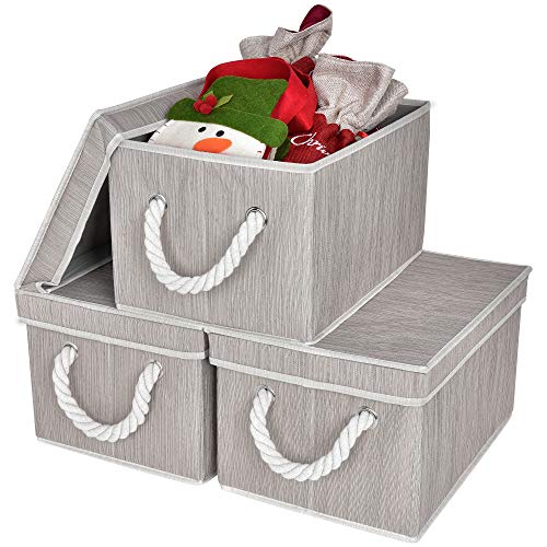 Product Cover StorageWorks Decorative Storage Bins for Shelves, Storage Baskets with Lids and Cotton Rope Handles, Mixing of Gray, Brown & Beige, Large, 3-Pack