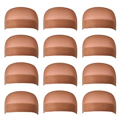 Product Cover 12 Pack Dreamlover Brown Nylon Wig Caps Stretchy Close End Stocking Wig Caps