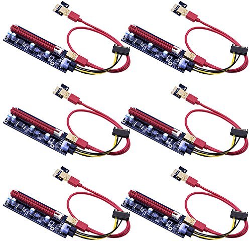 Product Cover Mailiya 6-Pack PCIe Dual Chip PCI-E 16x to 1x Powered Riser Adapter Card w/ 60cm USB 3.0 Extension Cable & 6 Pin PCI-E to SATA Power Cable - GPU Riser Adapter Extender Cable - Ethereum Mining ETH