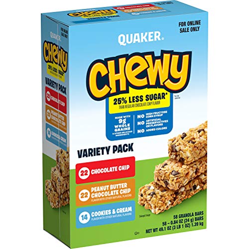 Product Cover Quaker Chewy Granola Bars, 25% Less Sugar, 3 Flavor Variety Pack, (58 Pack)