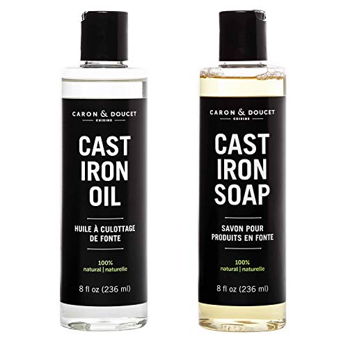 Product Cover Caron & Doucet - Cast Iron Cleaning & Conditioning Set: Seasoning Oil & Cleaning Soap | 100% Plant-Based & Best for Cleaning Care, Washing, Restoring & Seasoning Cast Iron Skillets, Pans & Grills!