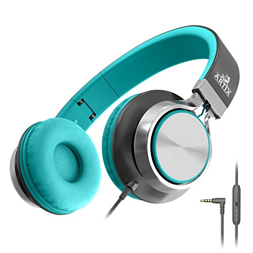 Product Cover Artix CL750 Foldable Headphones with Microphone and Volume Control, On-Ear Stereo Earphones, Headset for Cellphones Tablets Smartphones Laptop Computer for Adults, Teens, Kids (Mint/Gray)