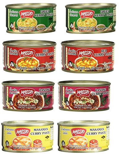 Product Cover Maesri Variety Curry Paste 8pk (2) Green, (2) Red, (2) Masaman, & (2) Panang Curry Sauce (Pack of 8)