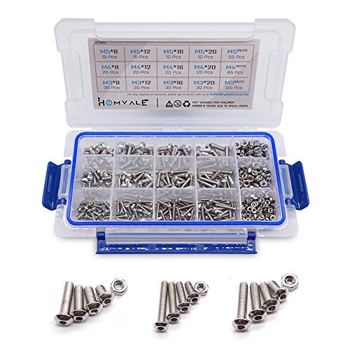 Product Cover 304 Stainless Steel Screw and Nut 515pcs, M3 M4 M5 Metric Socket Head Bolt and Nut Assortment Set