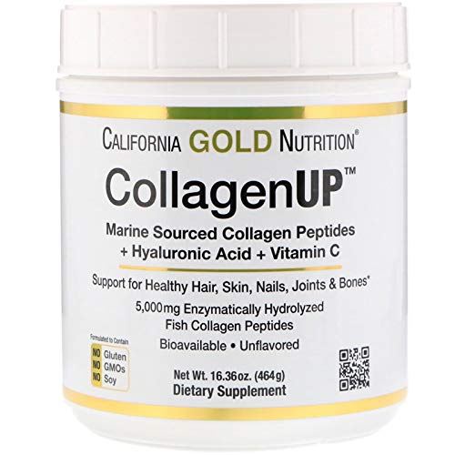 Product Cover California Gold Nutrition, Collagen UP 5000, Marine-Sourced Collagen Peptides + Hyaluronic Acid + Vitamin C, 16.36 oz , Milk-Free, Egg-Free, Gluten-Free, Peanut Free, Treenut Free, Shellfish Free, CGN