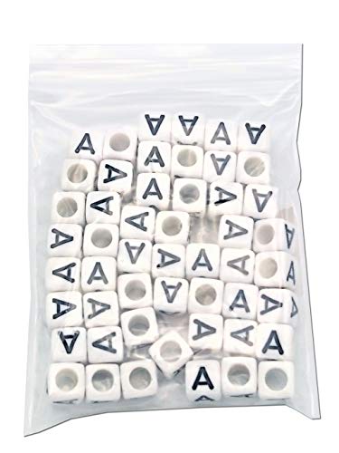 Product Cover FEQM Pre-Sorted Letter Beads (6mm 50 pcs, White - Black Letter A)