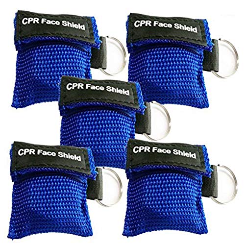 Product Cover 5pcs CPR Face Shield Mask Keychain Ring Emergency Kit CPR Face Shields for First Aid or CPR Training (Blue-5)