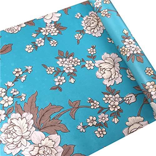 Product Cover HOYOYO 17.8 x 78 Inches Self-Adhesive Shelf Liner, Self-Adhesive Shelf Liner Dresser Drawer Contact Paper Wall Sticket Home Decoration, Blue Vintage Peony Decorative